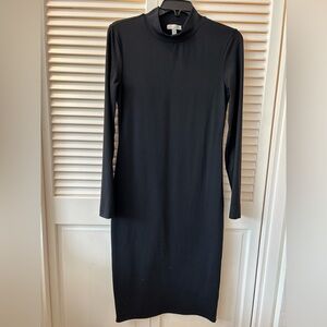 EUC Leith black midi dress, mock collar, full length sleeves